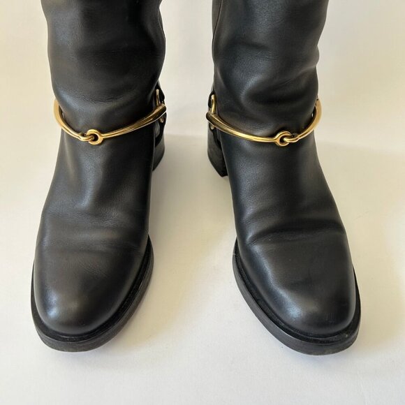 GUCCI BLACK LEATHER HORSEBIT TESS TALL BOOTS - Picture 5 of 9